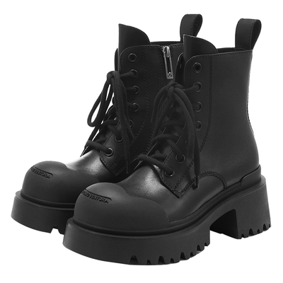 李一桐同款VITTORIO VENTURA薇薇燃 牛皮厚底马丁靴短靴