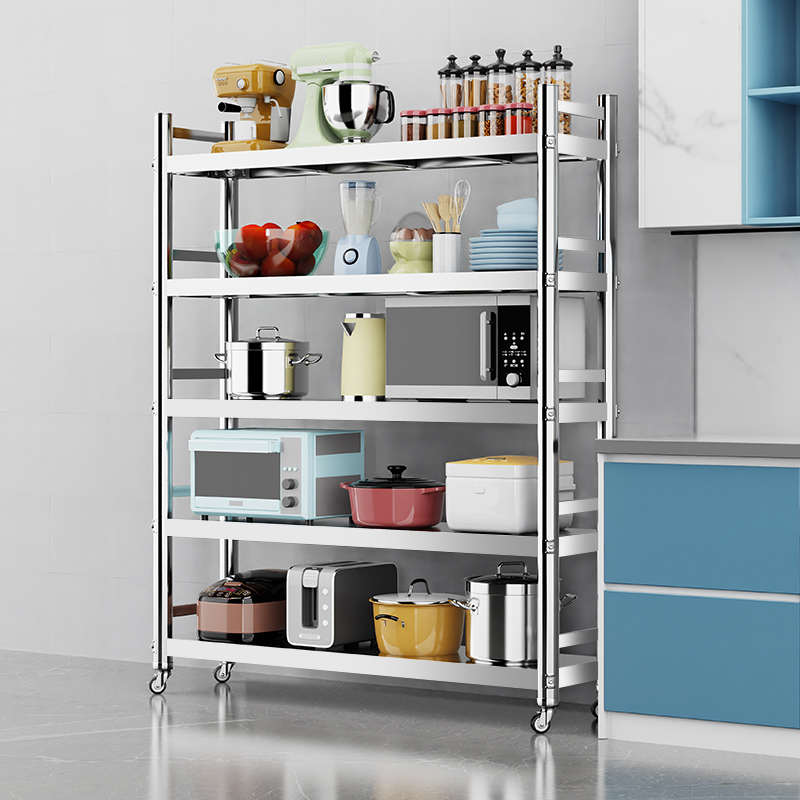 厨房不锈钢置物架家用锅架微波炉多层储物架子商用落地货架收纳架