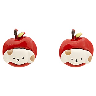 IPINK圣诞可爱苹果小熊耳钉耳夹女小众设计感耳饰高中生平安礼物