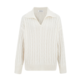 MosesQueen魔西女王polo领麻花针织毛衣慵懒宽松休闲短裤两件套装