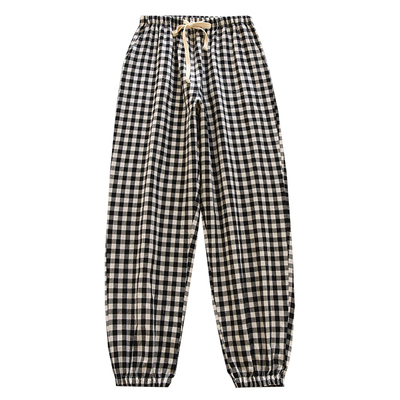 男士水洗棉文艺小格收口家居裤