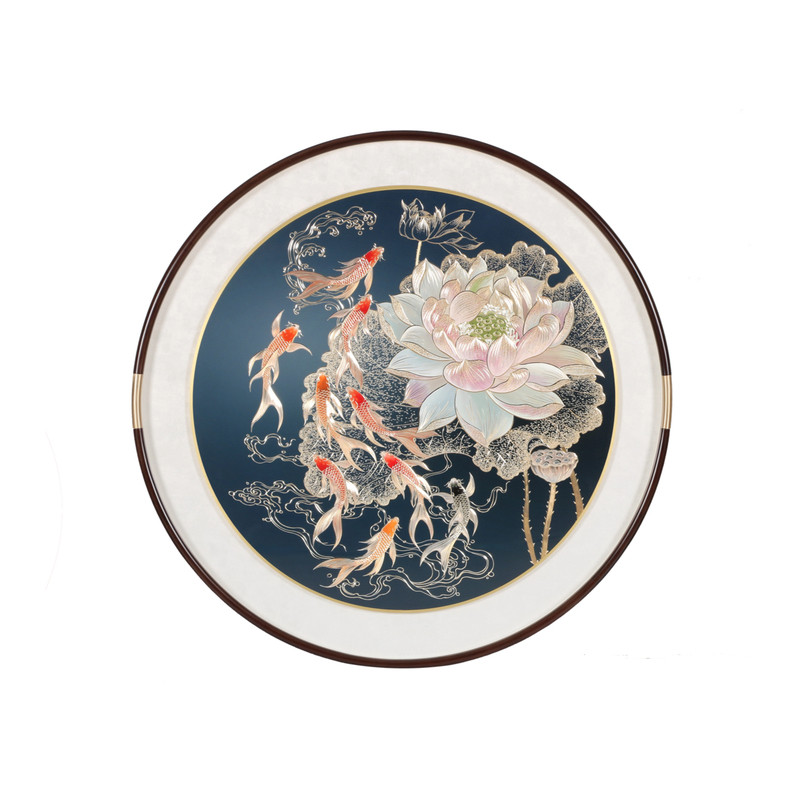 手工铜雕荷花九鱼招财旺运装饰画