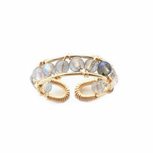 纯天然灰月光戒指14K金手工掐丝款活口拉长石月光石开口指环礼物