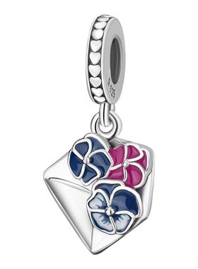 S925纯银繁花似锦三色堇信封吊坠