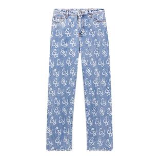 Ed Hardy埃德哈迪秋季新款满印美式女士宽松直筒水洗牛仔长裤