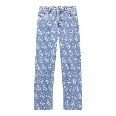 Ed Hardy埃德哈迪秋季新款满印美式女士宽松直筒水洗牛仔长裤