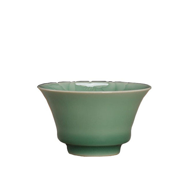 陶瓷手工梅子青茶具刻花主人杯