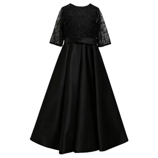 春夏儿童礼服黑色女童钢琴大小提琴演出服管弦乐团白色公主裙中袖