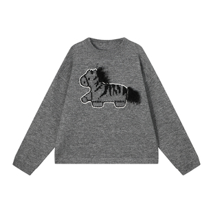 吴童童加厚流苏提花圆领长袖毛衣男秋冬韩系宽松保暖针织情侣上衣