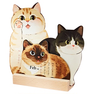 2026年暖心萌宠立体插画台历卡通可爱高颜值女生办公室桌面摆件文艺木质日历学生中高考倒计时打卡月历可定制