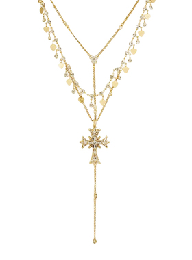 千禧辣妹叠戴十字架流苏项链