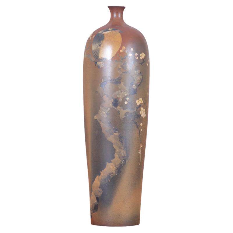 普忠华重工花鸟柴烧花瓶