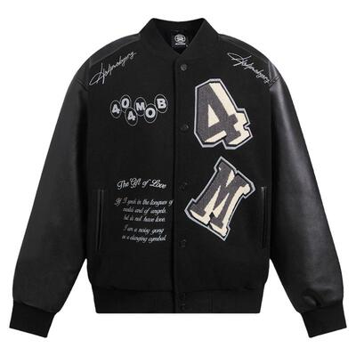 404MOB潮牌毛巾绣美式贴布刺绣拼接棒球服男街头夹棉加厚夹克外套