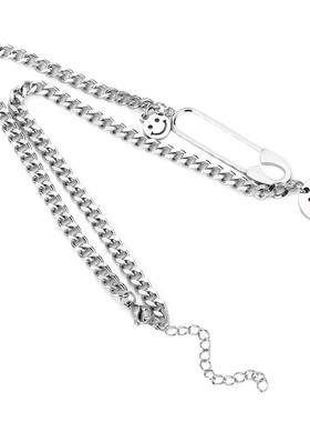 古巴钛钢别针情侣挂链