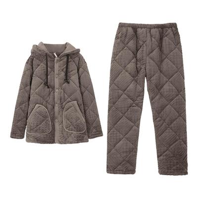 安之伴【巨保暖】三层夹棉情侣睡衣冬季珊瑚绒加厚男女连帽家居服