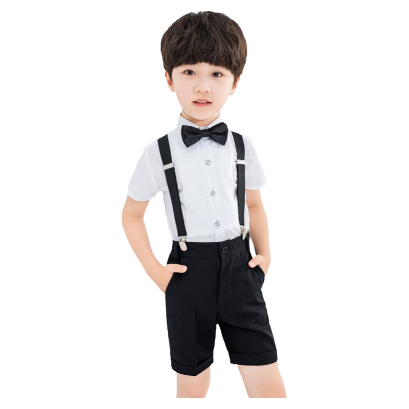 罗蒙儿童礼服六一演出服背带裤套装花童主持人服装男童钢琴表演服