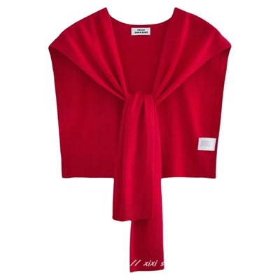 复古港风红色外搭披肩高级感薄款