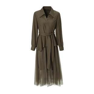 莱芙艾迪儿品牌女装不规则长袖网纱衬衫连衣裙收腰裙子3V1L94125