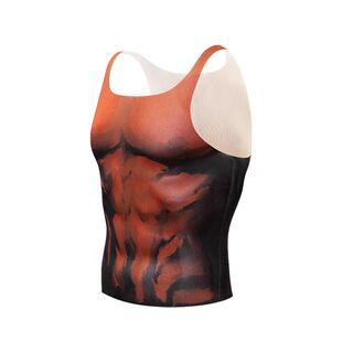 TOMATOPAPA美式复古漫画红色恶魔肌肉运动修身弹力网纱薄款背心男