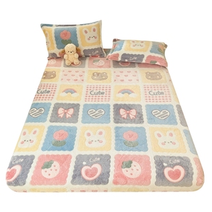 加厚双面加绒床笠单件冬季儿童床雪花绒床垫保护罩学生宿舍床垫套