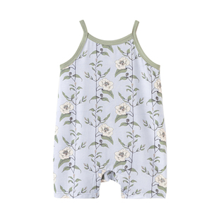 babylove婴儿吊带连体衣夏季薄款莫代尔无袖哈衣爬服宝宝清新夏装