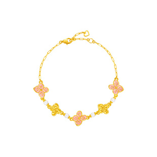 周大福SOINLOVE宝藏女孩无尽夏花牌绣球花黄金珍珠手链生日礼物