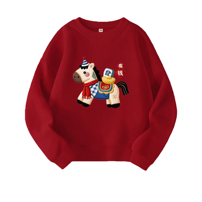 马年亲子装红色卫衣一家三口年服