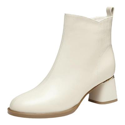 红蜻蜓通勤时装靴粗跟高跟短靴