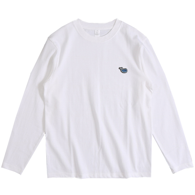 重磅加厚纯棉白色长袖T恤 男女春秋款小蓝鲸鱼刺绣标宽松打底衫潮