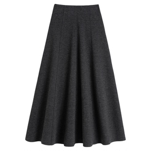 【醋酸+羊毛】9968加绒毛呢灰色裙子半身裙冬季女中长款a字裙伞裙