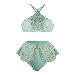 FLYMUSE夏天花朵蕾丝性感运动瑜伽泳衣钢管舞蹈上衣裤子polewear