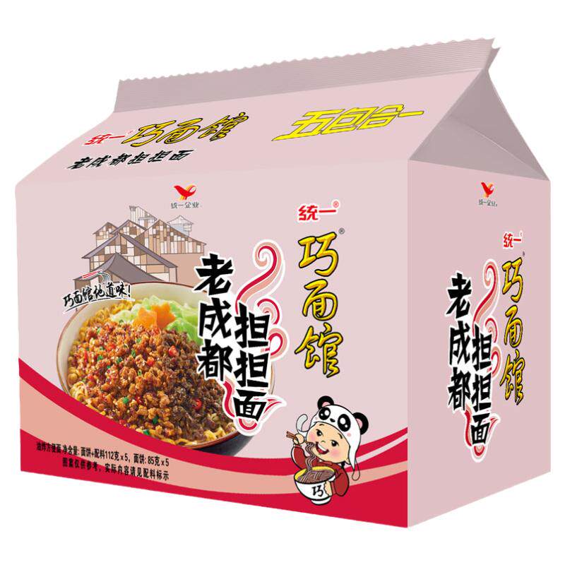 统一巧面馆老成都担担面杂酱香浓5袋宿舍夜宵方便面酱拌面整箱装