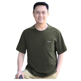 爸爸夏装短袖t恤男士大码圆领上衣中年宽松薄款体恤衫中老年男装