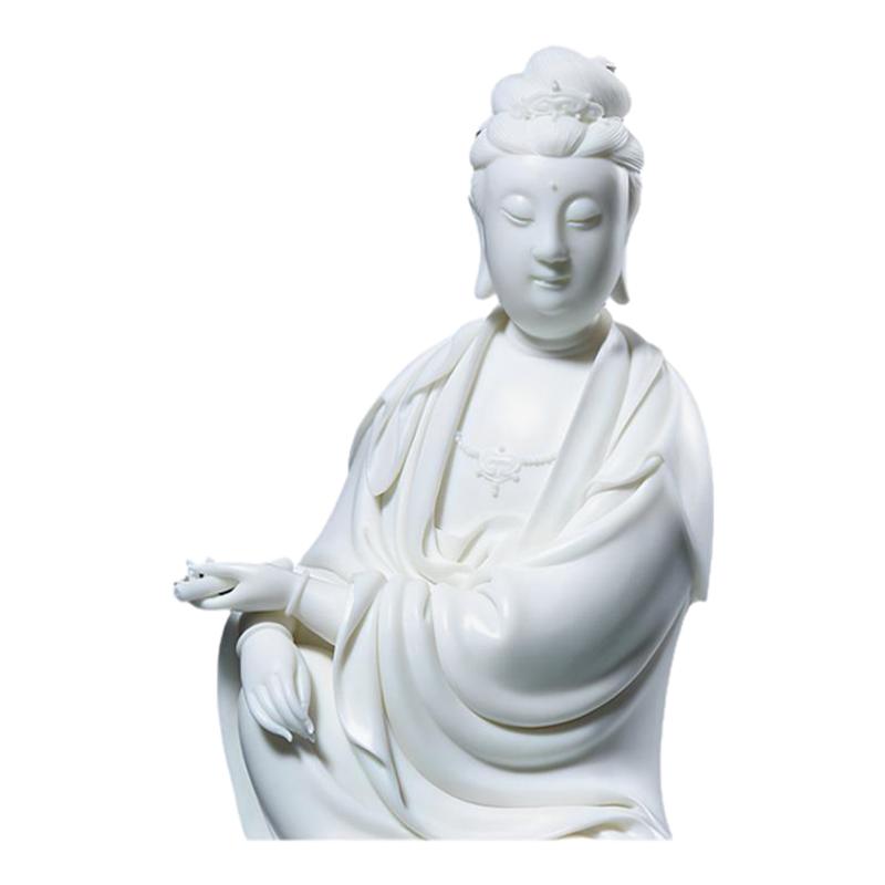 王代丁白瓷藝術(shù)收藏品《坐巖持經(jīng)觀音》佛像擺件家居裝飾日常送禮