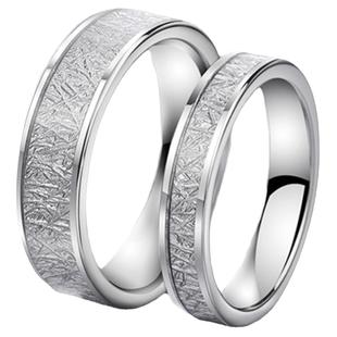 情侣戒指钨金雾凇纹小众设计男士对戒女潮流钨钢指环乌金高级男戒