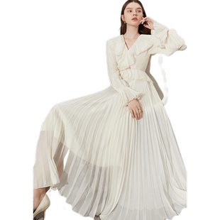 DPLAY秋季温柔气质仙女裙法式白色连衣裙女度假长裙沙滩裙子