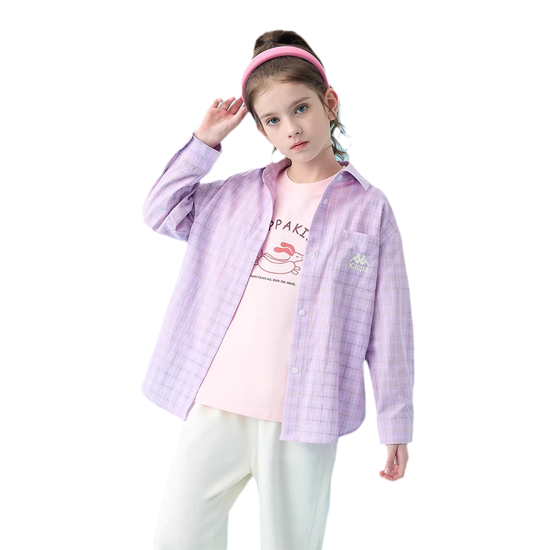 kappa kids   2025新款日常百搭纯棉长袖儿童夏季衬衫舒适透气