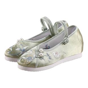 古风鞋子女汉服鞋内增高复古中式国风旗袍搭配鞋茶艺布鞋绣花鞋女