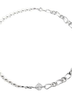 明星徐璐同款项链女珍珠拼接金属