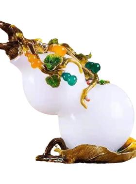 客厅葫芦摆件天然白玉中式