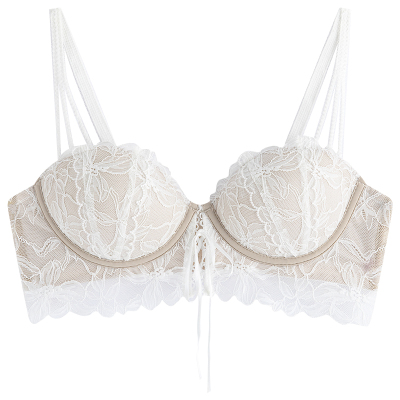 无肩带性感蕾丝聚拢内衣防滑显大
