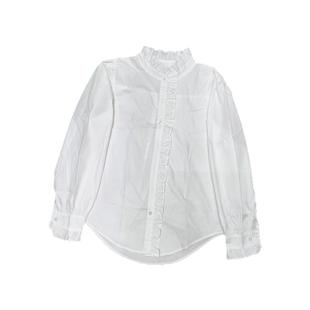 衬衫女秋季新款韩系洋气立领100%纯棉打底长袖上衣木耳边衬衣外穿