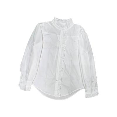 衬衫女春季新款韩系洋气立领100%纯棉打底长袖上衣木耳边衬衣外穿