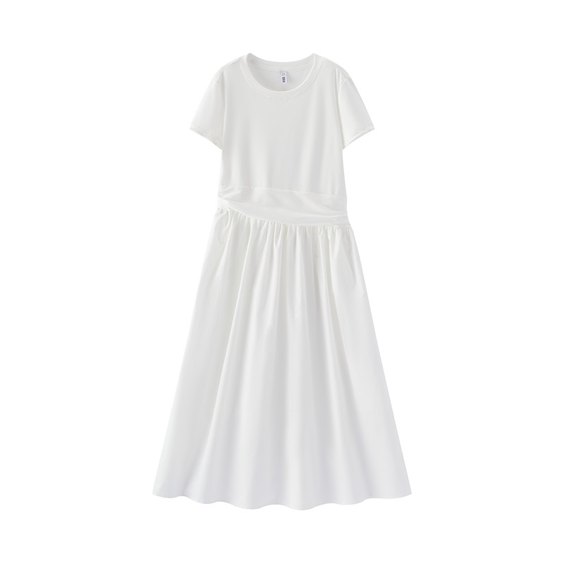 森马褶皱收腰拼接凉感连衣裙女