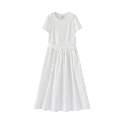 森马褶皱收腰拼接凉感连衣裙女