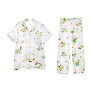 贝肽斯睡衣女款夏季2025新款情侣亲子家居服套装纱布竹棉短袖衣服