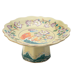 清山胡同陶瓷高脚果盘中国风锦鲤茶点盘零食盘家用茶歇点心糕点盘