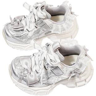 女童运动鞋蕾丝裙边公主鞋女款2026新款中大童潮流老爹鞋轻便跑鞋