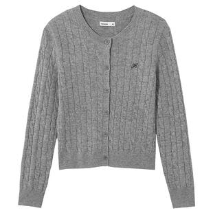 热风女士开衫针织衫2025年冬季新款绞花老钱风毛衣