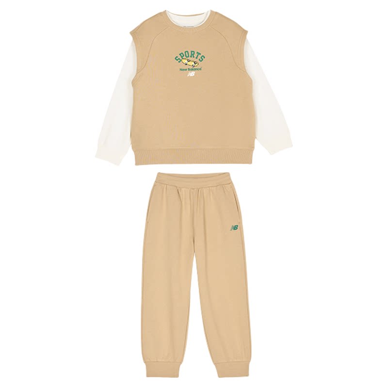 Newbalance nb官方童装 4-14岁男女童秋新品加绒套装背心三件套